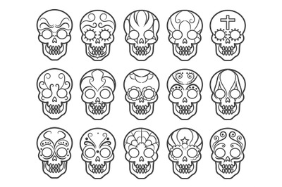 Mexican sugar skull icon set