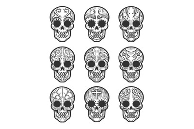 Calavera or sugar skull tattoo set