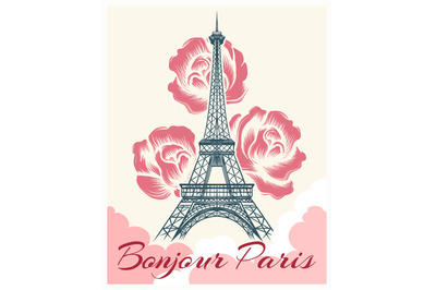 Bonjour or hello Paris retro poster