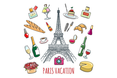 French country vacation doodle elements