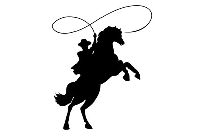 Cowboy silhouette with lasso on horse