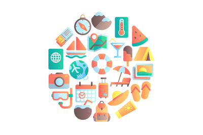 Summer vocation icon. Travel holiday, travels luggage and summer beach