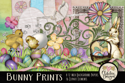Easter Digital Scrapbook Kit - Bunny Prints Spring Clipart