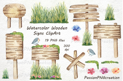 Watercolor Wooden Signs Clipart