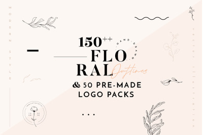 Floral Outline Illustration &amp; Logo Pack