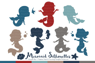 Sweet Mermaid Silhouettes Vector Clipart in Americana