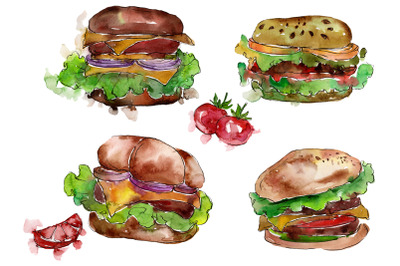 European Hamburger Watercolor png