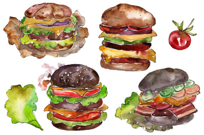 Hamburger black crunchy Watercolor png