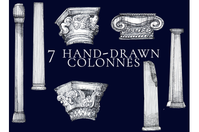 7 greek and roman colonnes in ink
