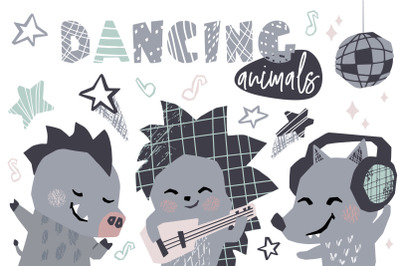 Dancing animals. Music kids vector