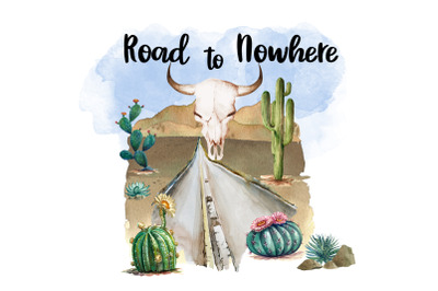 Road to Nowhere, Desert Watercolor Clipart, Sublimation File