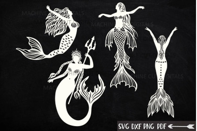 Mermaids Silhouette Bundle svg dxf machine cut templates