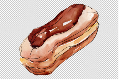 Dessert Cake with Chocolate and Croissant Watercolor png