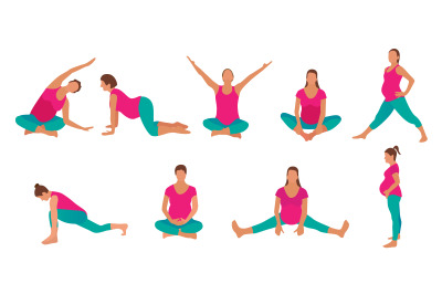 Pregnant woman yoga positions set