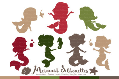 Sweet Mermaid Silhouettes Vector Clipart in Christmas