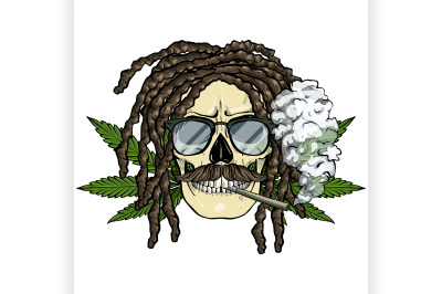 Sketch color skull rastaman