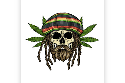 Sketch color skull rastaman