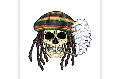 Sketch color skull rastaman