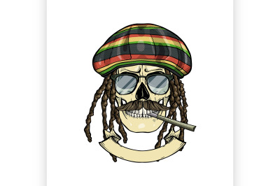 Sketch color skull rastaman