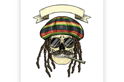 Sketch color skull rastaman