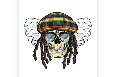 Sketch color skull rastaman