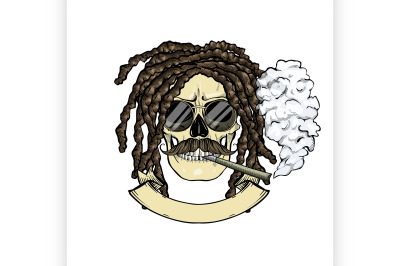 Sketch color skull rastaman