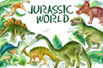Jurassic World. Watercolor set