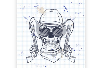 Sketch&2C; skull with cowboy