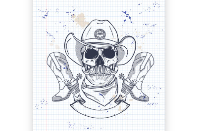 Sketch&2C; skull with cowboy