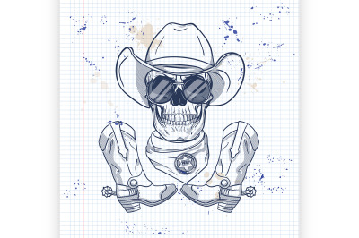 Sketch&2C; skull with cowboy