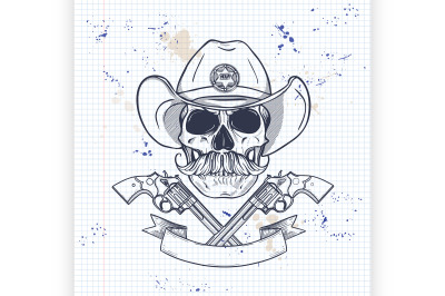 Sketch&2C; skull with cowboy