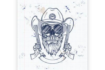 Sketch&2C; skull with cowboy