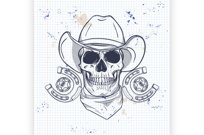 Sketch&2C; skull with cowboy