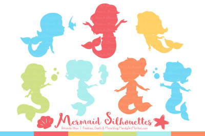 Sweet Mermaid Silhouettes Vector Clipart in Fresh Boy