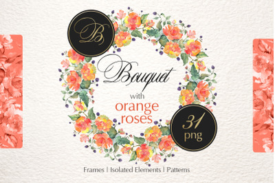 Bouquet with orange roses Watercolor png