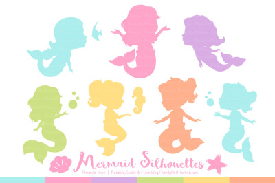 Sweet Mermaid Silhouettes Vector Clipart in Fresh Girl