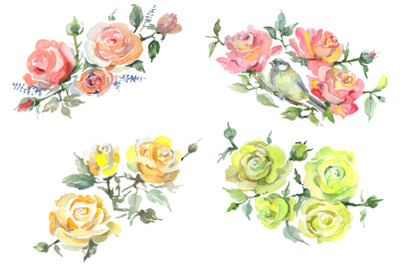 Bouquet with roses romances watercolor png