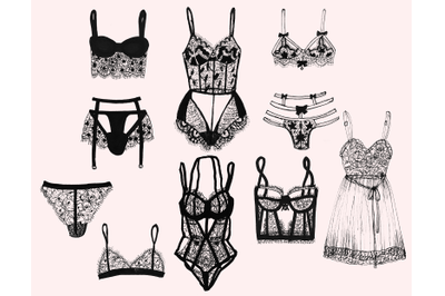 10 png fashion lingerie with lace in ink
