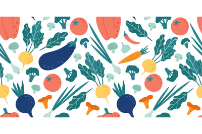 Seamless vegetables pattern. Hand drawn doodle vegetarian food. Vegeta