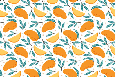 Seamless mango pattern. Hand drawn doodle gourmet sweet mangoes vector