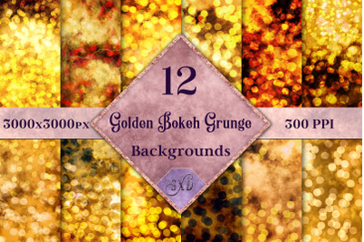 Golden Bokeh Grunge Backgrounds - 12 Image Textures Set