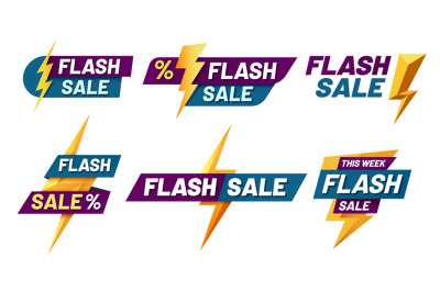 Flash sale badges. Lightning bolt offer, flashes sales badge and trend