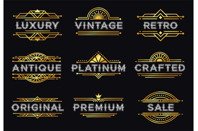 Art deco label. Retro luxury geometric ornaments, vintage ornament fra