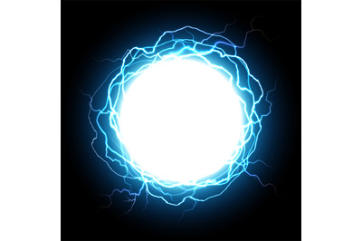 Energy sphere. Electric plasma ball, explosion lightnings and electric