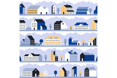 Minimal city pattern. Minimalistic town landscape, modern homes houses