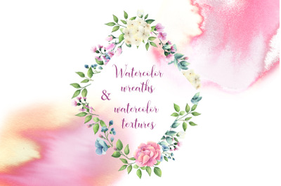 Watercolor wreaths and splashes