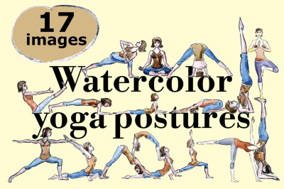 Watercolor yoga postures vector set