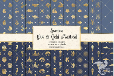Blue and Gold Nautical Digital Paper
