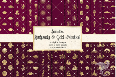 Burgundy and Gold Nautical Digital Paper