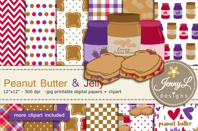 Peanut Butter and Jelly Digital Papers and Clipart